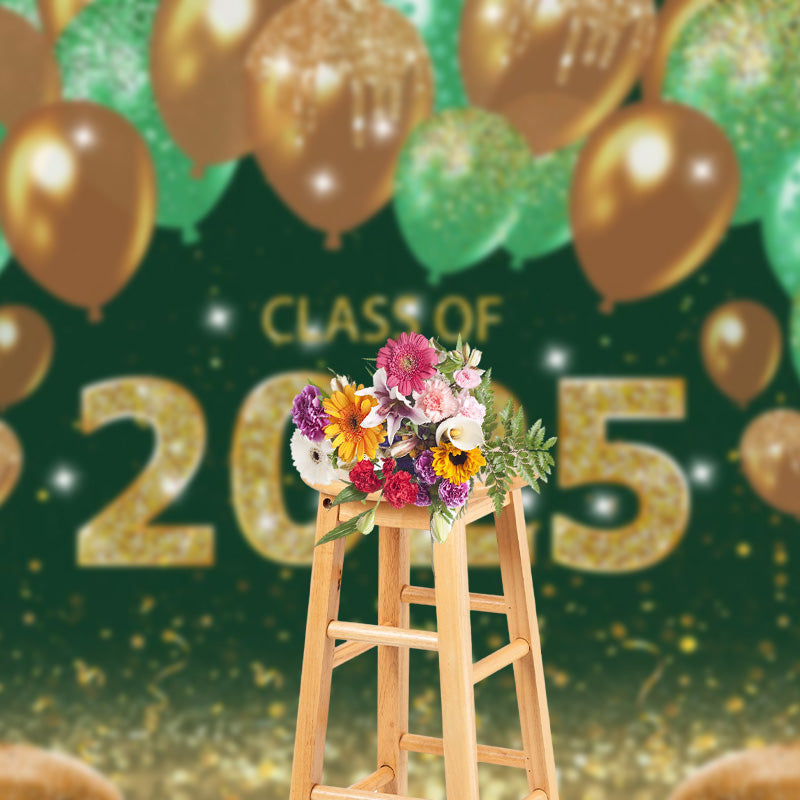 Aperturee - Gold Sparkling Balloon Green Bokeh Grad Photo Backdrop