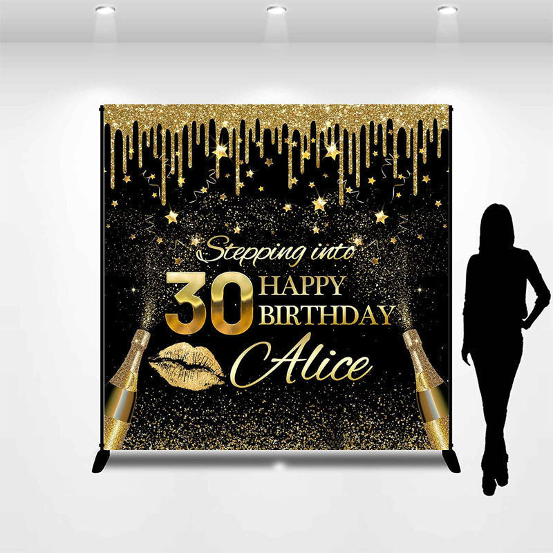 Aperturee - Gold Tassels Champagne Custom 30Th Birthday Backdrop