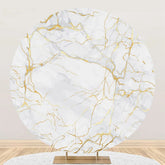 Aperturee - Golden And White Marble Round Birthday Backdrop