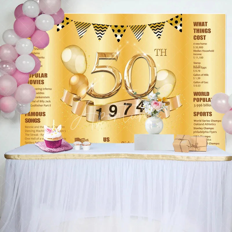 Aperturee - Golden Balloon legend Happy 50th Birthday Backdrop