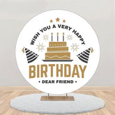 Aperturee - Golden Cake Black Hat Stars Round Birthday Backdrop