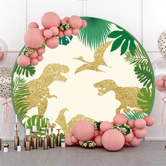 Aperturee Golden Dinosaur Leaves Happy Birthday Round Backdrop