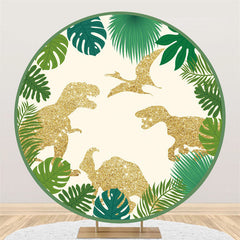 Aperturee Golden Dinosaur Leaves Happy Birthday Round Backdrop