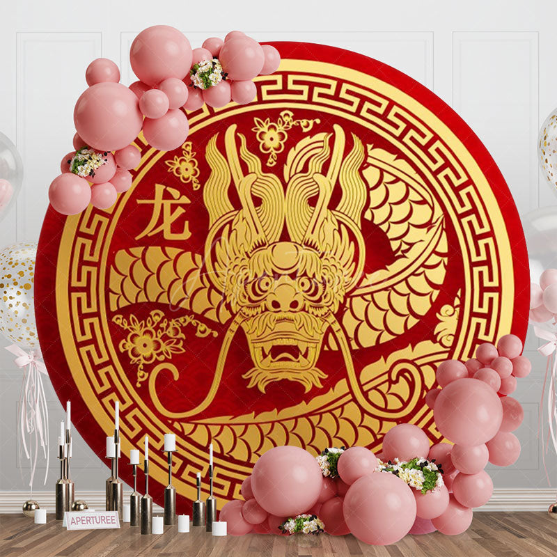 Aperturee - Golden Dragon Design Round Chinese New Year Backdrop