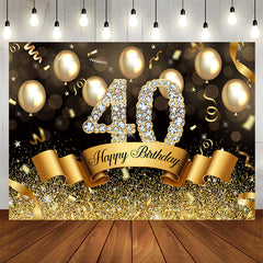 Aperturee - Golden Glitter 40th Balloons Bokeh Birthday Backdrop