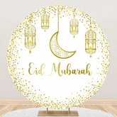 Aperturee - Golden Glitter Moon Lantern White Round Eid Backdrop