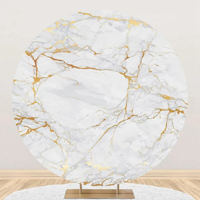 Aperturee - Golden Grey Texture Marble Round Birthday Backdrop