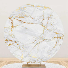 Aperturee - Golden Grey Texture Marble Round Birthday Backdrop