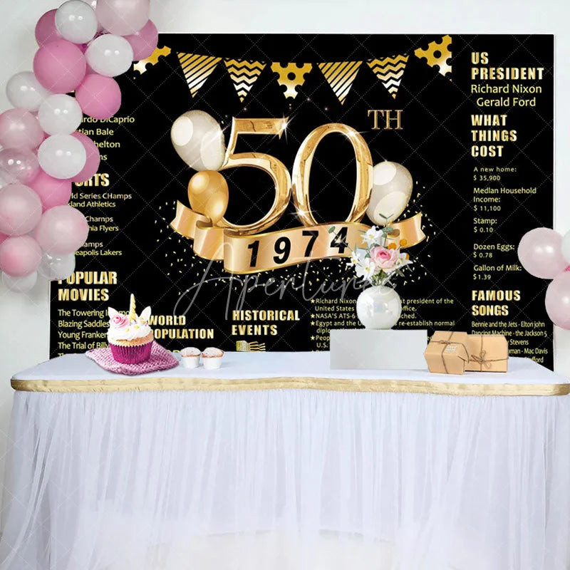 Aperturee - Golden legend Balloon Happy 50th Birthday Backdrop