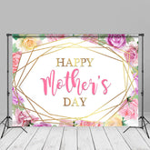 Aperturee - Golden Line Floral White Mothers Day Photo Backdrop