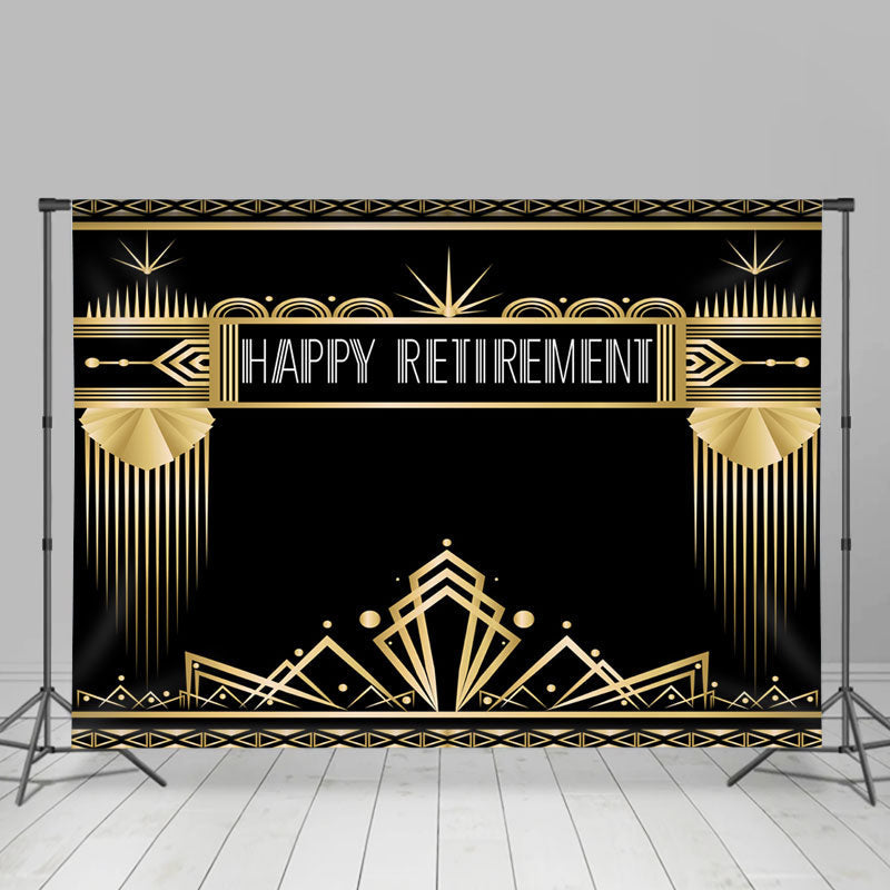 Aperturee - Golden Lines Pattern Black Happy Retirement Backdrop