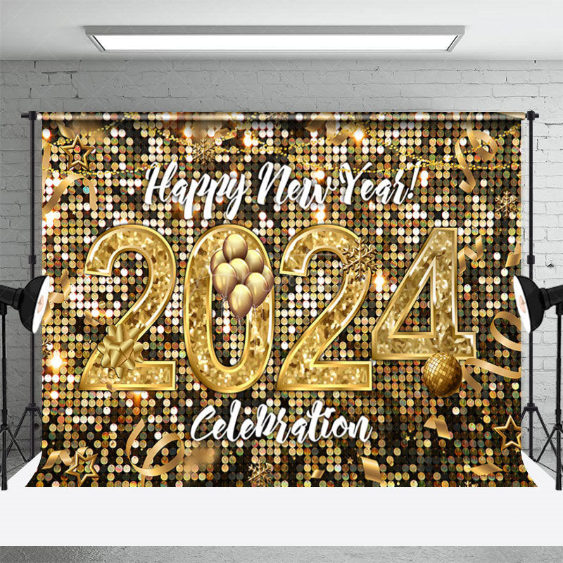 Aperturee - Golden Pixel Balloon Happy New Year 2023 Backdrop