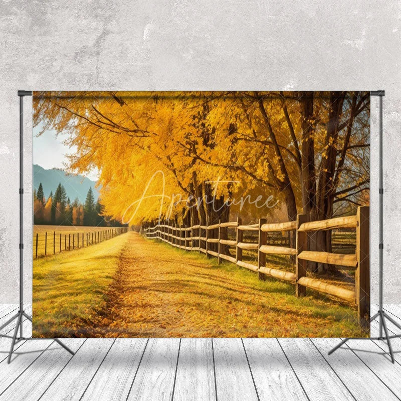 Aperturee - Golden Trees On The Road Autumn Backdrop For Photo