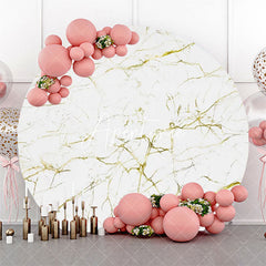Aperturee - Golden White Marble Texture Round Birthday Backdrop