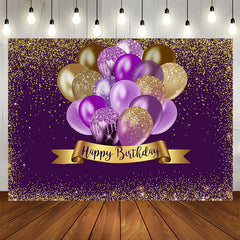 Aperturee - Gorgeous Golden Bokeh Purple Happy Birthday Backdrop