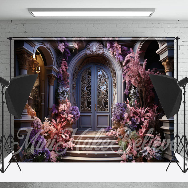 Aperturee - Gorgeous Palace Door Pink Trees Flower Backdrop