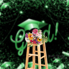 Aperturee - Grad Party Green Glitter Ribbon Black Photos Backdrop