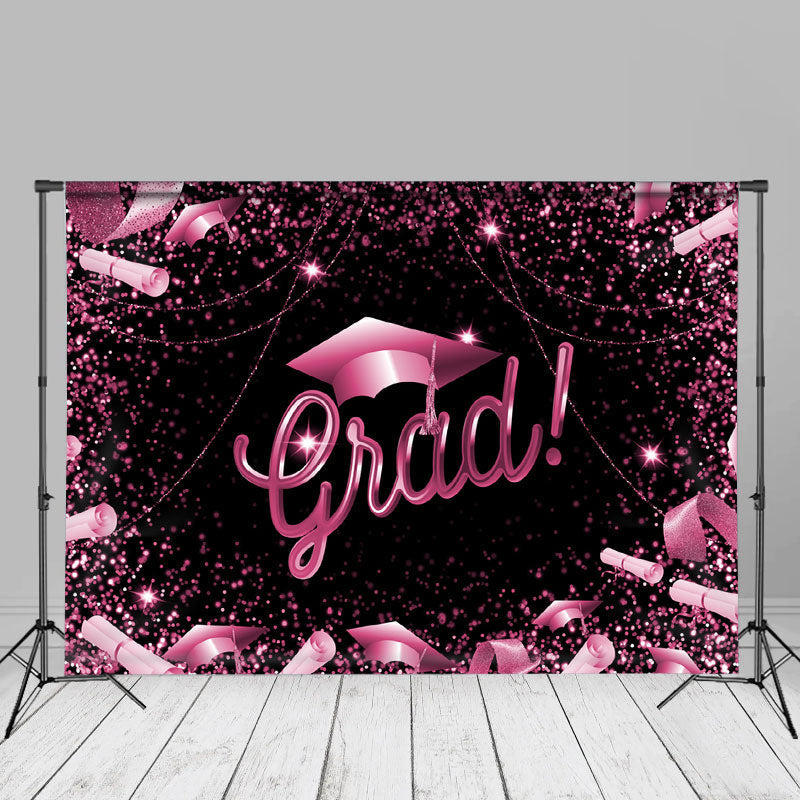 Aperturee - Grad Party Hot Pink Ribbon Black Backdrop For Photos