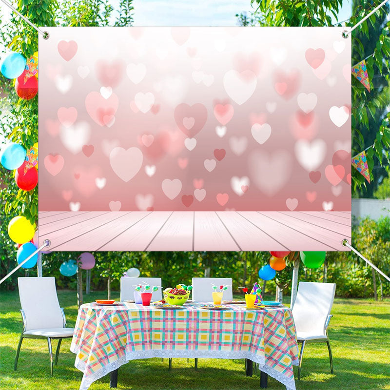 Aperturee - Gradient Pink White Heart Valentines Day Backdrop