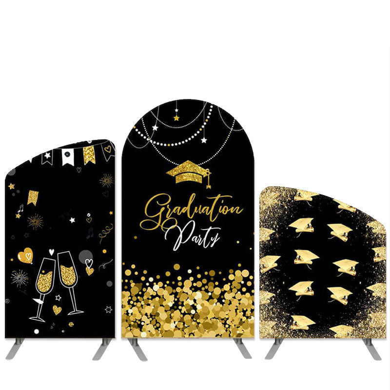 Aperturee Graduation Theme Gold And Black Glitter Arch Backdrop Kit