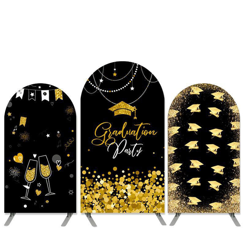 Aperturee Graduation Theme Gold Glitter Black Party Arch Backdrop Kit