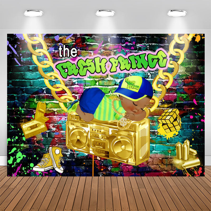 Aperturee - Graffiti Wall With Goden Themed Baby Shower Backdrop