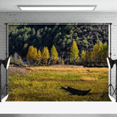 Aperturee - Grass Boat Woods Autumn Outdoor Photography Backdrop