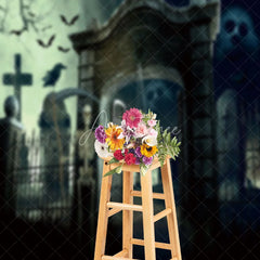 Aperturee - Gravestone Horrible Skeleton Mist Halloween Backdrop