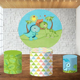 Aperturee Green And Cyan Dinosaur Round Birthday Party Backdrop