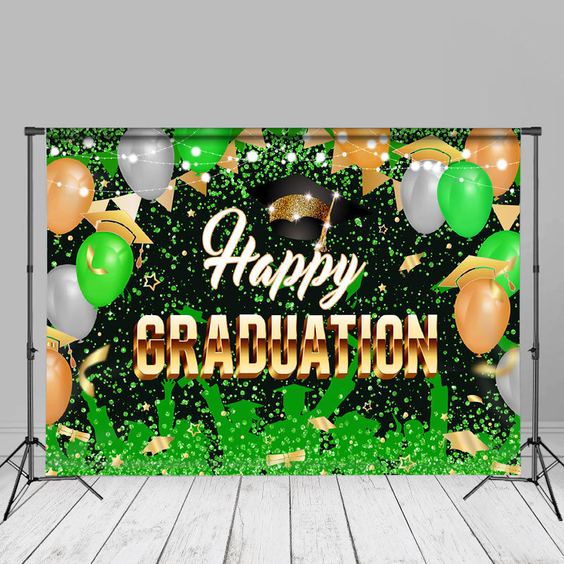 Aperturee - Green Balloon Hat Flag Happy Grad Photo Backdrop