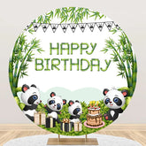 Aperturee - Green Bamboo Forest Panda Round Birthday Backdrop