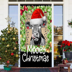Aperturee - Green Black Cow Xmas Hat Mooey Christmas Door Cover