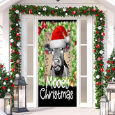Aperturee - Green Black Cow Xmas Hat Mooey Christmas Door Cover