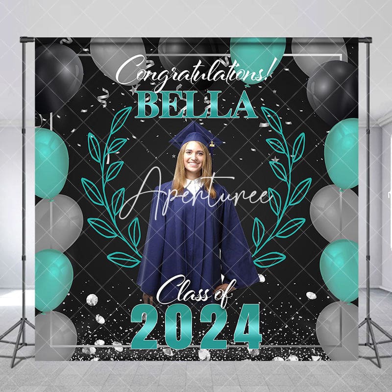 Aperturee - Green Blue Balloon Diamond Custom Graduation Backdrop