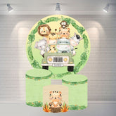 Aperturee Green Car Animals Round Birthday Backdrop For Party