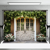 Aperturee - Green Creeper Plants Wooden Door Spring Backdrop