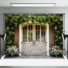 Aperturee - Green Creeper Plants Wooden Door Spring Backdrop