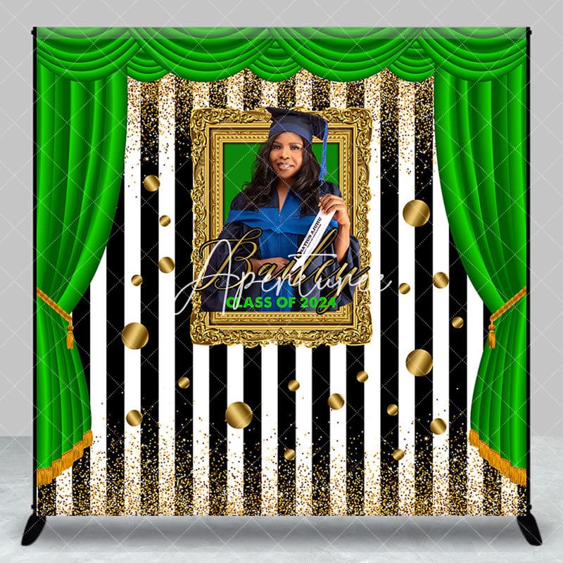 Aperturee - Green Curtain Frame Stripe Custom Graduation Backdrop