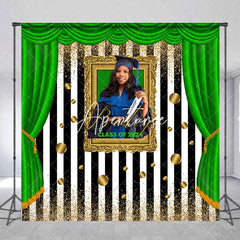 Aperturee - Green Curtain Frame Stripe Custom Graduation Backdrop
