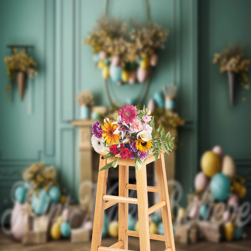 Aperturee - Green Embossed Wall Eggs Easter Backdrop For Photo