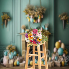 Aperturee - Green Embossed Wall Eggs Easter Backdrop For Photo
