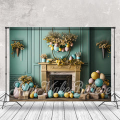 Aperturee - Green Embossed Wall Eggs Easter Backdrop For Photo