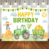 Aperturee - Green Farm Truck Happy Birthday Backdrop for Boy