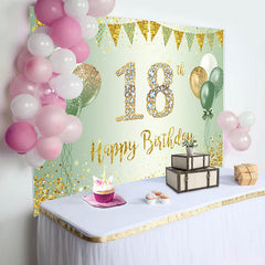 Aperturee - Green Glitter Balloon Flag 18th Birthday Backdrop