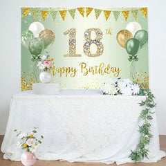 Aperturee - Green Glitter Balloon Flag 18th Birthday Backdrop