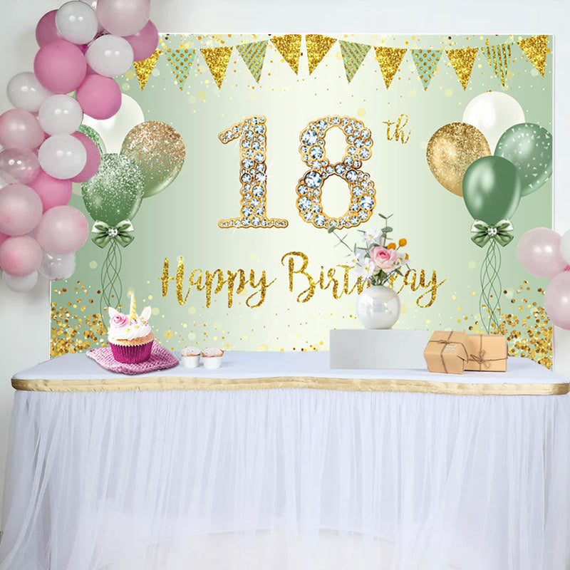 Aperturee - Green Glitter Balloon Flag 18th Birthday Backdrop