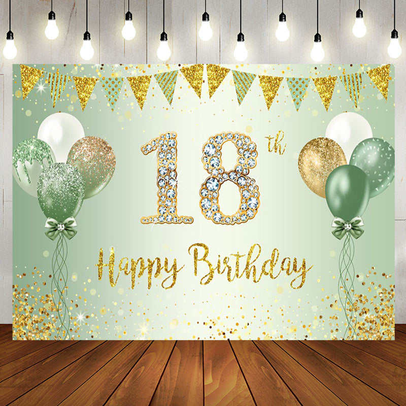 Aperturee - Green Glitter Balloon Flag 18th Birthday Backdrop