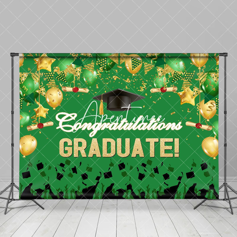 Aperturee - Green Gold Bachelor Cap Balloon Graduation Backdrop
