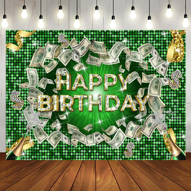 Aperturee - Green Gold Diamond Dollar Cash Happy Birthday Backdrop