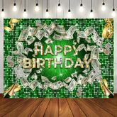 Aperturee - Green Gold Diamond Dollar Cash Happy Birthday Backdrop